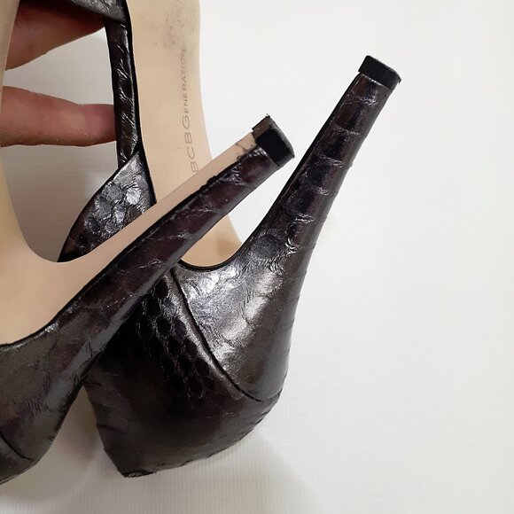 BCBG GENERATION Conchetta D'Orsay Cutout Heels in Gunmetal Gray Snakeskin - Picture 8 of 11